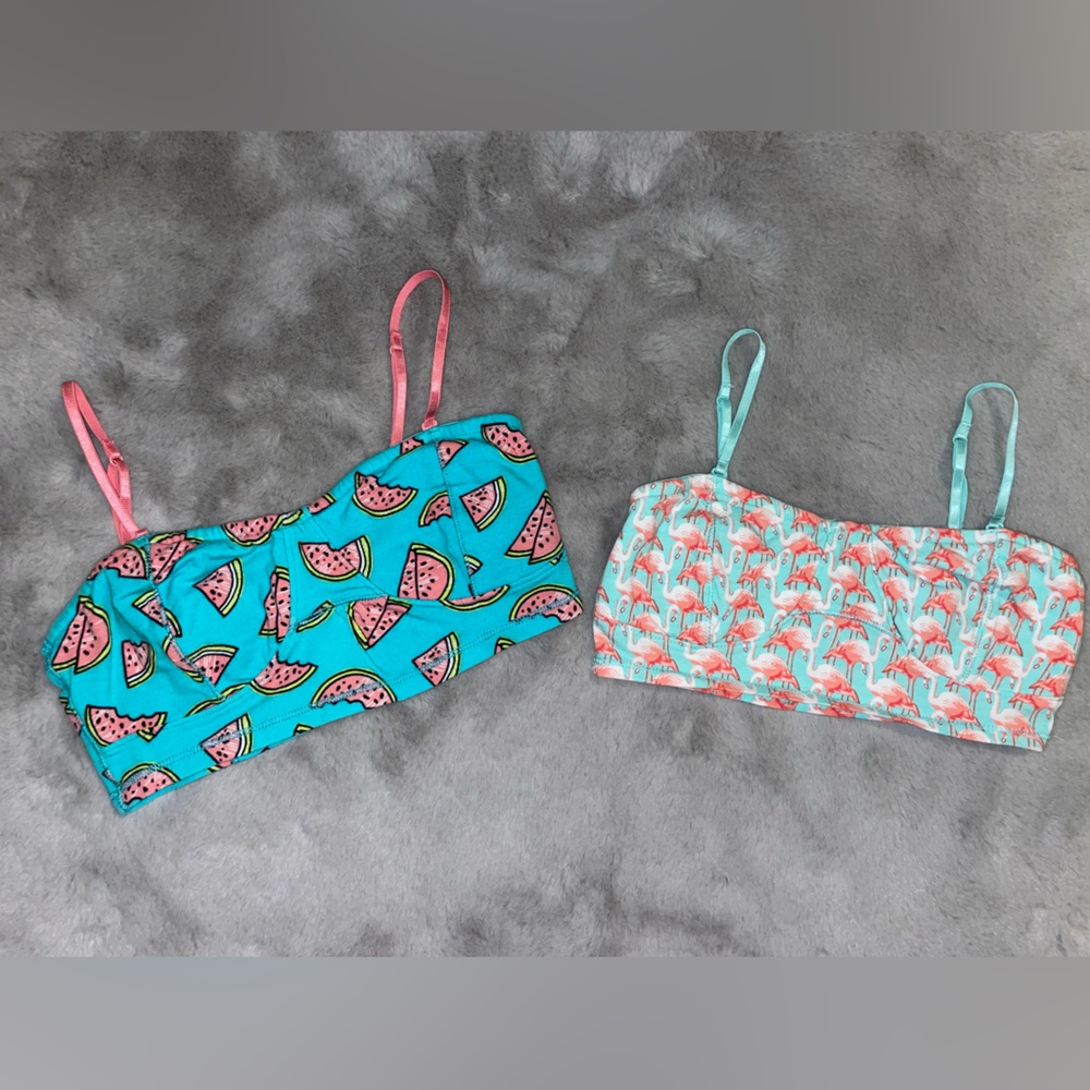 🍉🦩Colorful Watermelon and Flamingo Print Crop Tops/Bralettes
